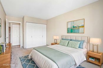 Virtually staged apartment bedroom